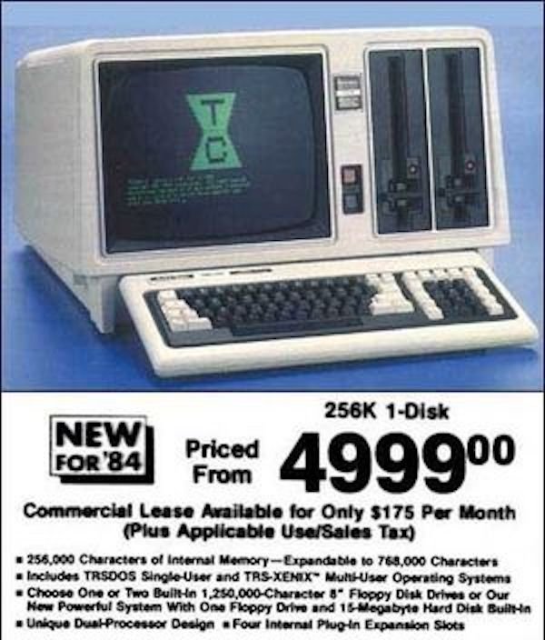 vintage computer ads - Picod 1Disk Newi Priced For 84 From Commercial Lease Available for Only $175 Per Month Plus Applicable UseSales Tax 255,000 Characters of Internal MemoryExpandable to 760,000 Characters Includes Trsdos Single User and TrsXenex Multi