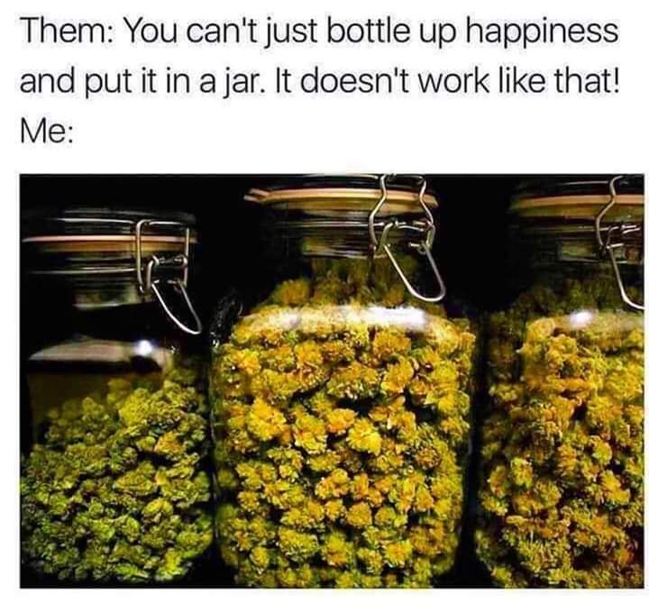marijuana in mason jar - Them You can't just bottle up happiness and put it in a jar. It doesn't work that! Me