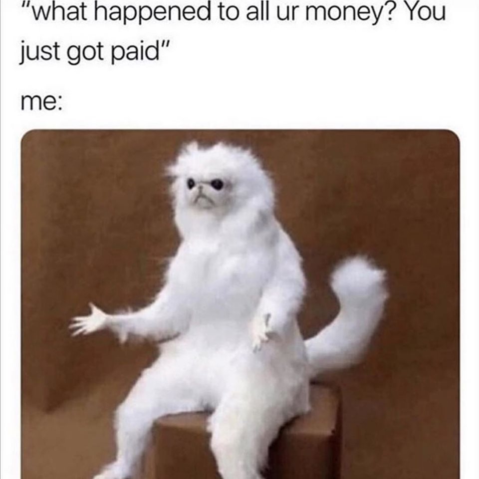 don t wanna talk about it memes - "what happened to all ur money? You just got paid" me