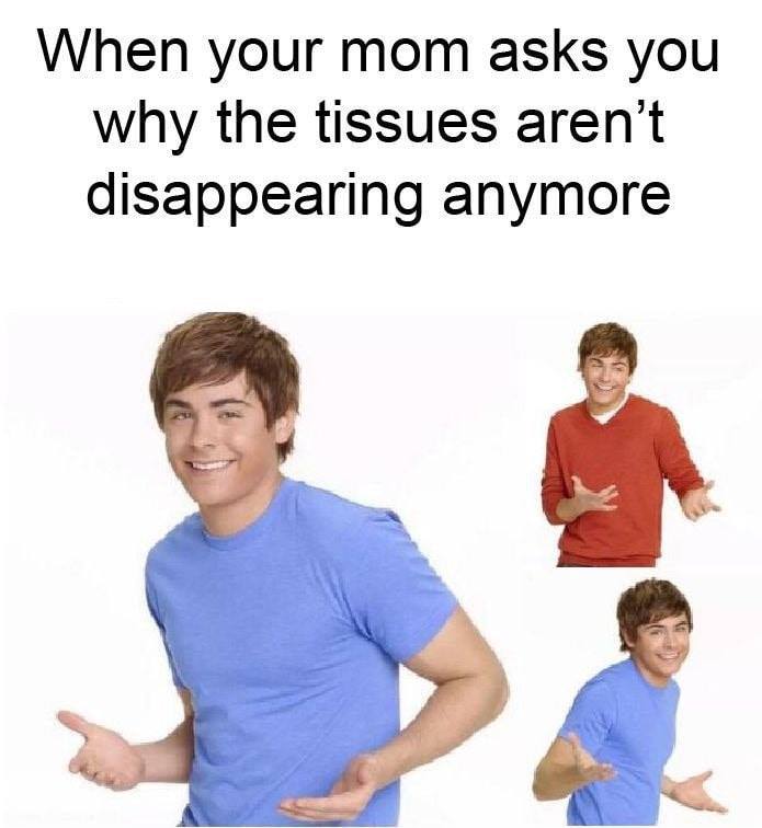 someone asks where meme - When your mom asks you why the tissues aren't disappearing anymore