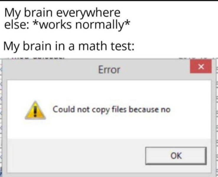 web page - My brain everywhere else works normally My brain in a math test Error 1 Could not copy files because no |