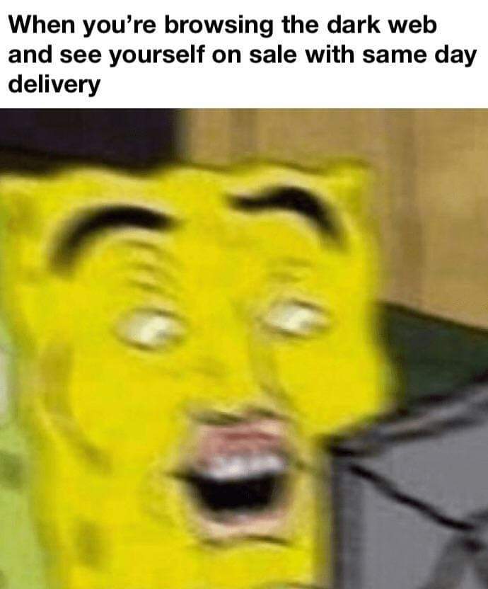 spongebob memes sticker - When you're browsing the dark web and see yourself on sale with same day delivery