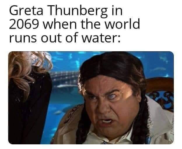 photo caption - Greta Thunberg in 2069 when the world runs out of water