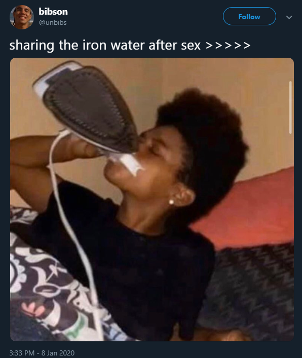 photo caption - bibson sharing the iron water after sex >>>>>