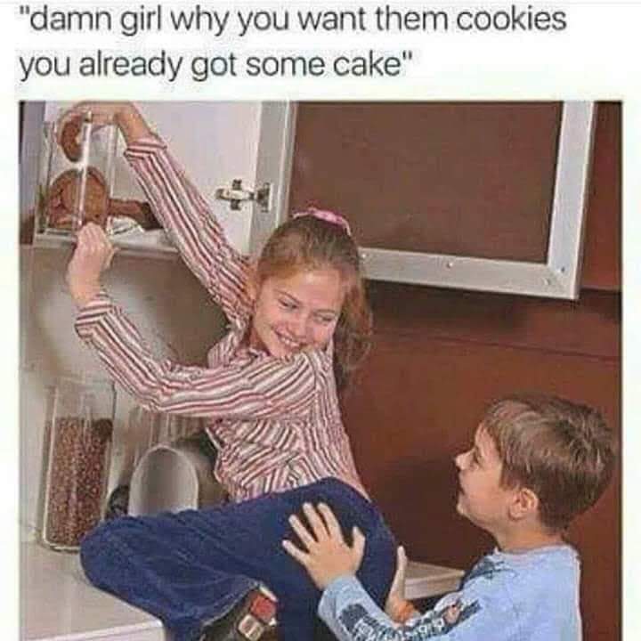 damn girl why you want them cookies - "damn girl why you want them cookies you already got some cake"