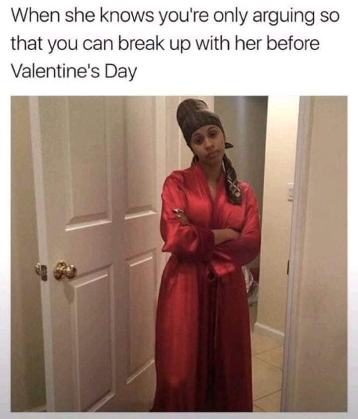 cardi b robe meme - When she knows you're only arguing so that you can break up with her before Valentine's Day