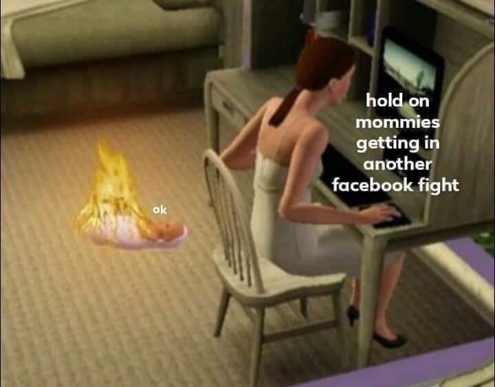 sims baby on fire - hold on mommies getting in another facebook fight ok