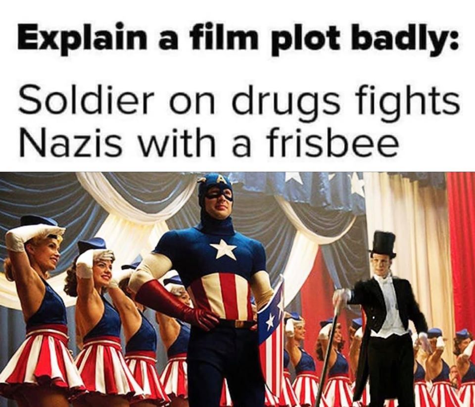 captain america show - Explain a film plot badly Soldier on drugs fights Nazis with a frisbee ma Nyitva .. Mwi