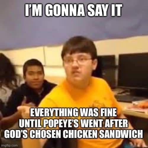 dont care that you hurt your elbow - I'M Gonna Say It Everything Was Fine Until Popeye'S Went After God'S Chosen Chicken Sandwich imgflip.com