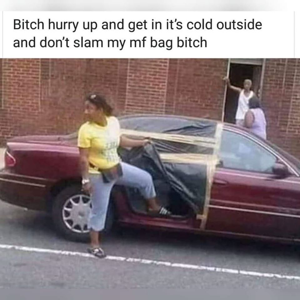 dirty memes - funny car door - Bitch hurry up and get in it's cold outside and don't slam my mf bag bitch