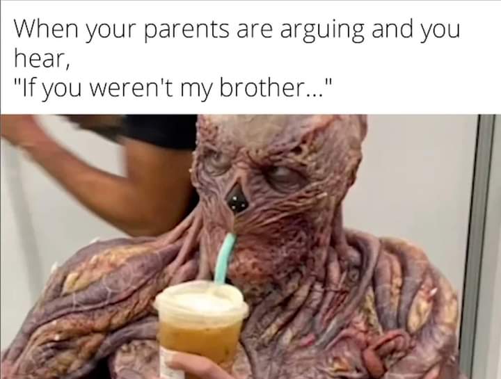 adult themed memes - human - When your parents are arguing and you hear, "If you weren't my brother..."