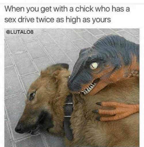 thirsty thursday adult memes - high sex drive meme - When you get with a chick who has a sex drive twice as high as yours