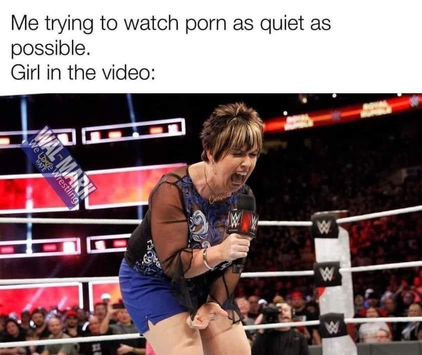 thirsty thursday adult memes - vickie guerrero aew - Me trying to watch porn as quiet as possible. Girl in the video Hate We Love Wrestling WalMark Chapate Dewal W W Royal