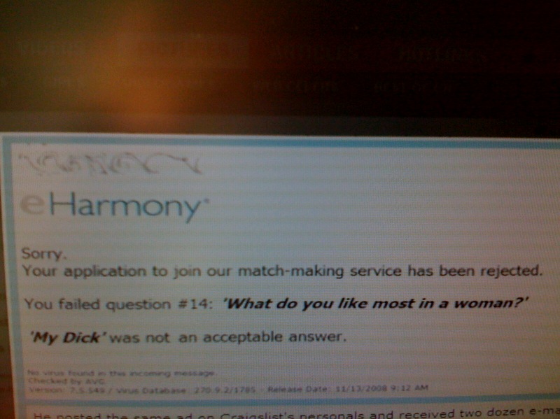 What is not acceptable on the popular dating match site, E Harmony...