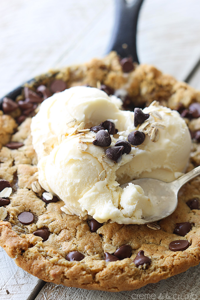 food troll oatmeal peanut butter chocolate chip skillet cookie