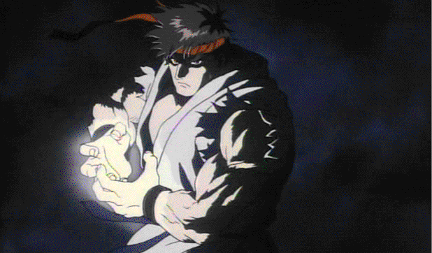 gif animation of Ryu prepping a fireball.
