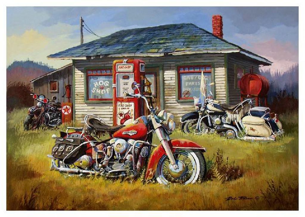 Nostalgic scene of old Harleys