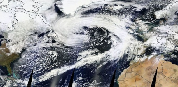 Incredible storm over the Atlantic touches Europe, Greenland, North America, and the Caribbean. Its intensity is the equivalent of a category 3 hurricane right now.