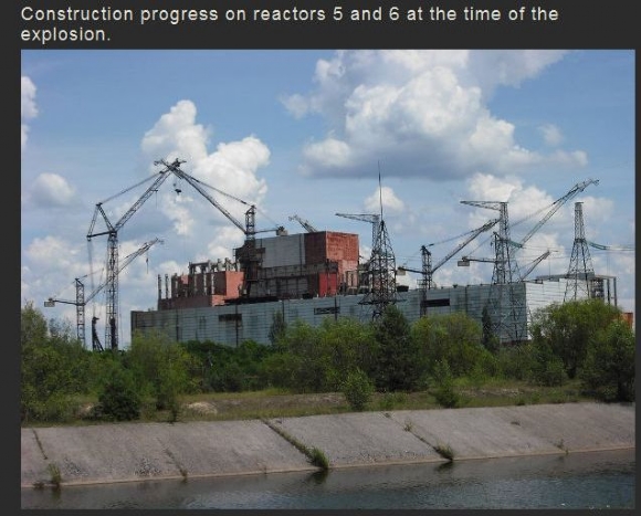 Chernobyl pic of construction progress on reactors 5 and 6 at the time of the explosion.