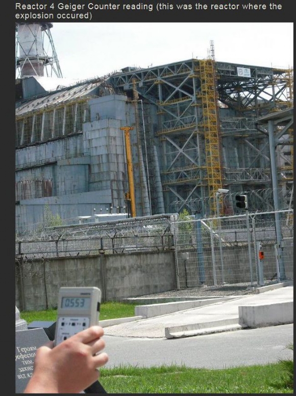 Chernobyl pic of chernobyl nuclear power plant, reactor #4 - Reactor 4 Geiger Counter reading this was the reactor where the explosion occured 0553 Teos Yodecto Tun Bat