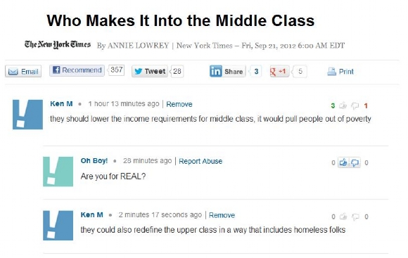 ken m 2017 - Who Makes It Into the Middle Class The New Jork Times By Annie Lowrey | New York Times Fri, Edt Email Recommend 357 y Tweet 28 in 3 g1 5 Print Ken M . 1 hour 13 minutes ago Remove they should lower the income requirements for middle class, it