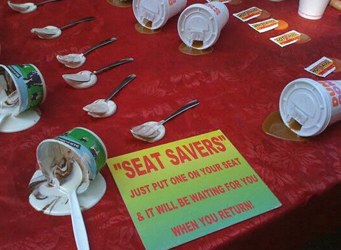 seat savers - "Seat Savers Just Put One On Your Seat & It Will Be Waiting For You When You Returni
