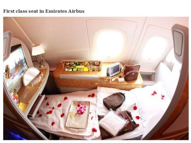 rich people in a plane - First class seat in Emirates Airbus