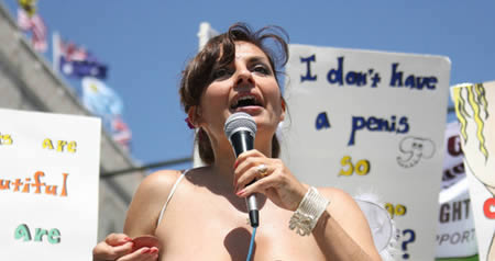 GoTopless.org is an US organization which claims that women have the same constitutional right to be bare chested in public places as men. They often promote topless gatherings to claim for their rights