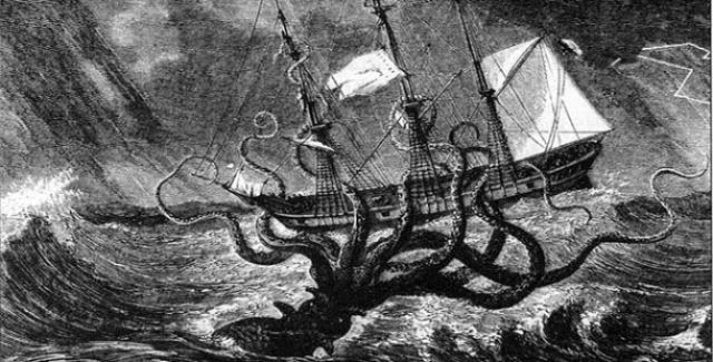 Kraken A huge many armed creature, it would wrap its arms around ships and capsize them leaving the sailors to either drown or be eaten.