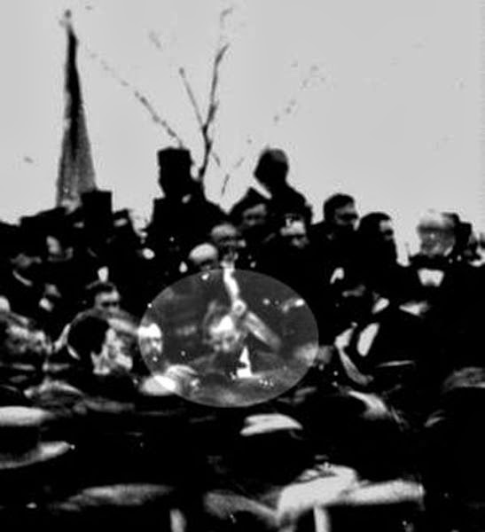 Only confirmed photograph of Abraham Lincoln at Gettysburg, before giving his famous address, November 19, 1863