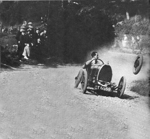 Driver of a Bugatti Type 13 has a bit of a mishap 1920s