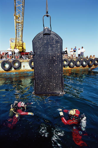The stele of Heracleion 1.90m had been ordered by Pharaoh Nectanebo I 378-362 BC and is almost identical to the stele of Naukratis in the Egyptian Museum of Cairo. The place where it was supposed to be erected is explicitly mentioned: Thonis-Heracleion.