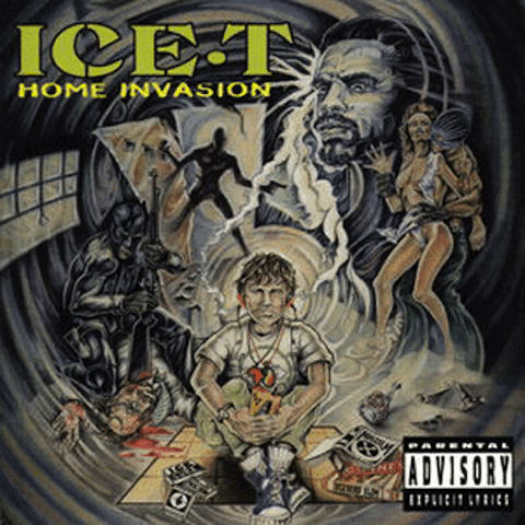 Just in case anyone was wondering whether Ice-Ts 1993 album Home Invasion was going to be suffeciently violent, he created some pretty messed up cover art to erase all doubt.