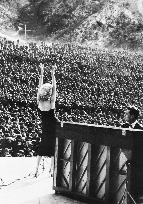 Marilyn Monroe performing for troops stationed in Korea, February 1954