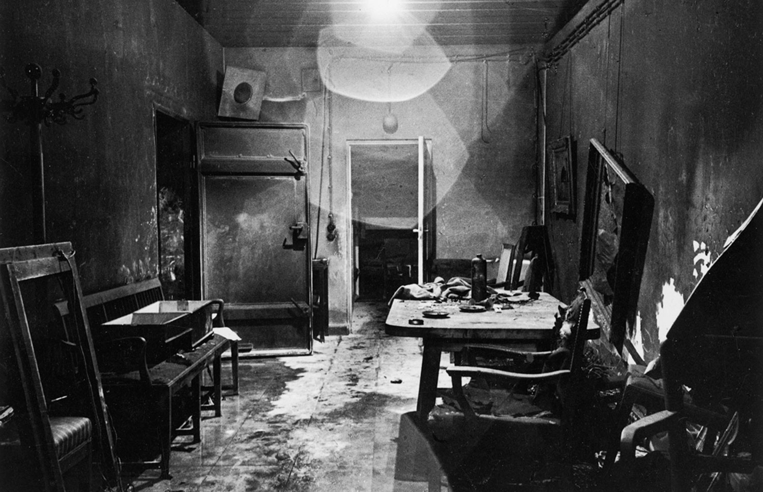 One of the first photos that was taken inside of Hitlers bunker Fhrerbunker in 1945 by Allied soldiers