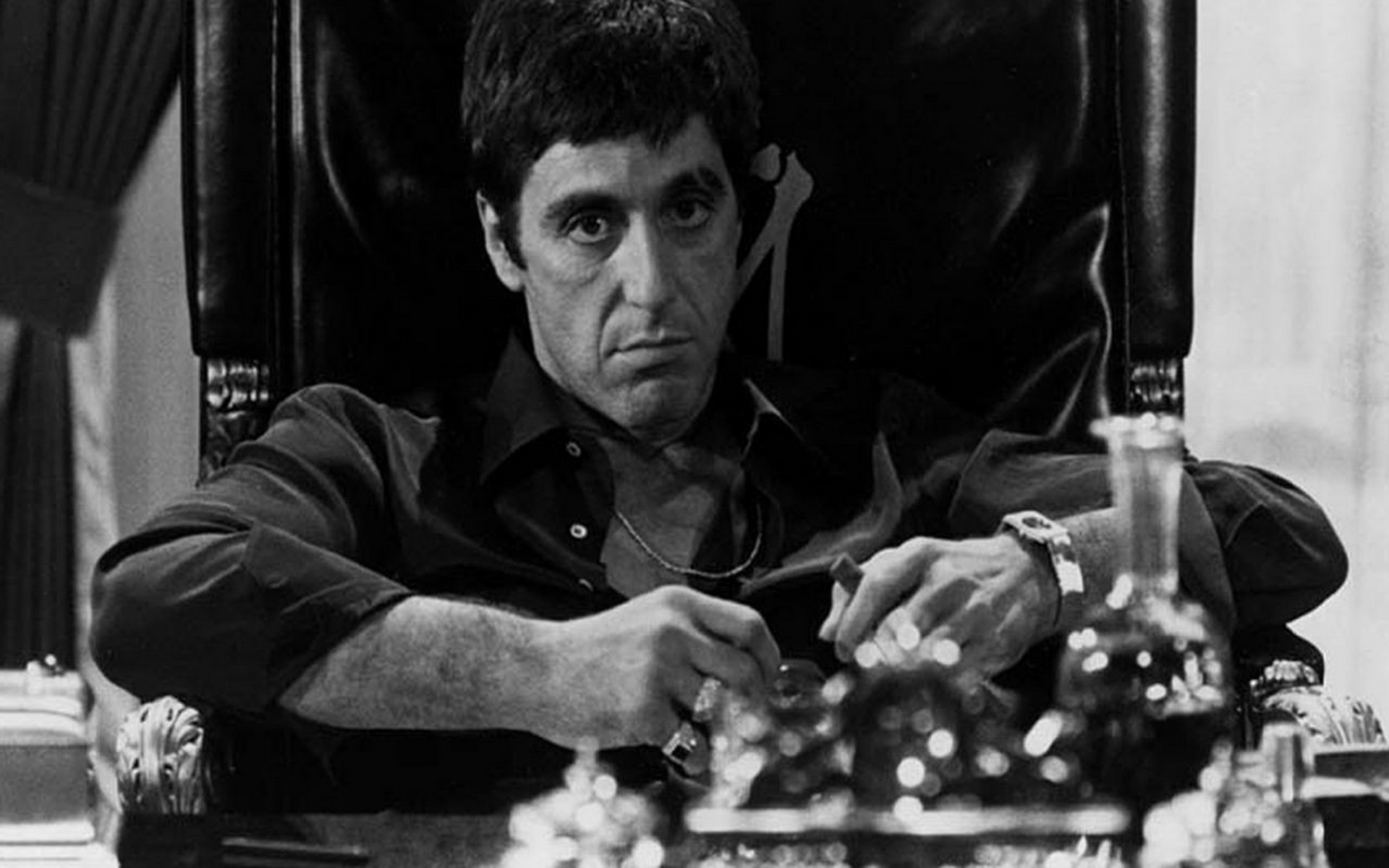 Al Pacino as Tony Montana, Scarface 1983"You're good looking, you got a beautiful body, beautiful legs, beautiful face, all these guys in love with you. Only you got a look in your eye like you haven't been fucked in a year!"