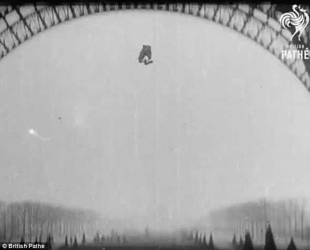 Tragedy: Pathe News cameras captured the inventor falling to his death when his parachute design failed