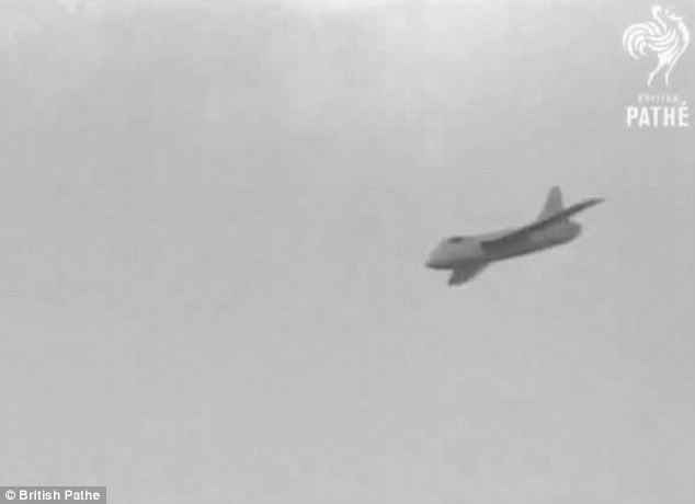 Shocking scenes: Footage of the 1952 Farnborough Air Show reveals the moment a fault saw pilot John Derry's aircraft disintegrate before the eyes of horrified spectators in 1952