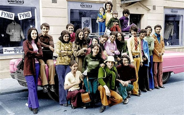 Colourized image of Osama Bin Laden age 14, second from right and Family in Sweden, 1971