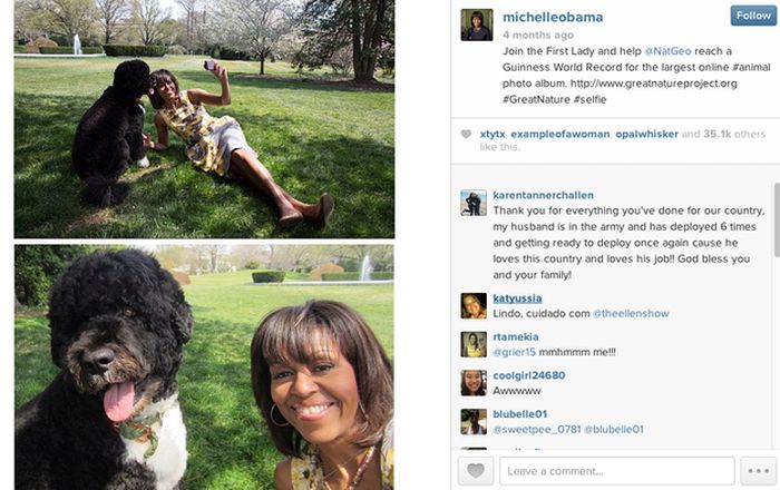 Michelle Obamas lawn selfie with Bo.