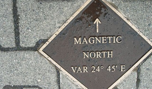 Earth's magnetic north pole is moving northward at a rate of 10 miles per year