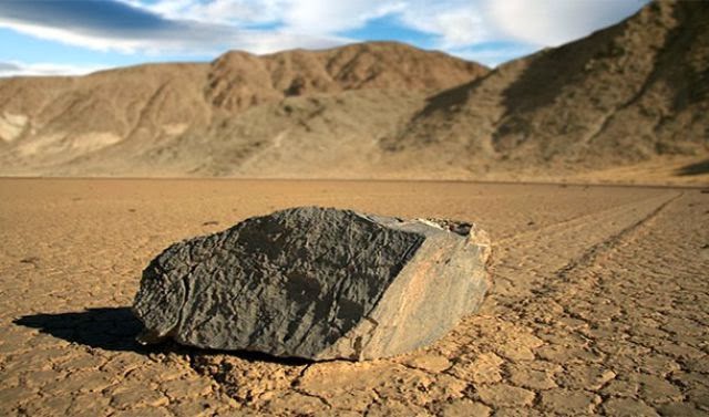 As cool as moon rocks are, on Earth rocks can walk. Or at least slide. In Death Valley rocks weighing hundreds of pounds slide across the desert floor leaving trails in their wake. Scientists believe wind and ice are the culprits.