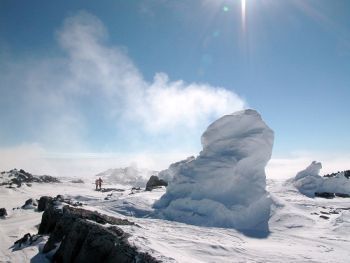 Snow Chimneys   A normal fumarole is a vent that protrudes from the ground, allowing steam from volcanoes to escape out into the open.