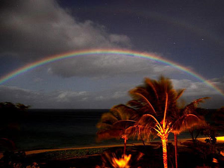 Moonbows    Moonbows work exactly like rainbows and appear whenever bright moonlight refracts just so off of moisture in the air.