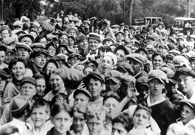 New York Yankees outfielder Babe Ruth, the Great Bambino, spends time with some fans. The 1926 season was one of Ruths best as he hit .372 with 47 home runs and 146 RBI