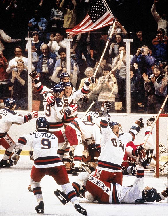 The impossible had been accomplished, and it was time to celebrate. The United States upset the unbeatable Soviet Union 4-3 on Mike Eruziones game-winning goal to finish Miracle on Ice and advance to the gold medal game which it also won.
