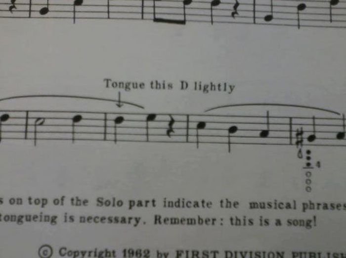 tongue this d lightly - Tongue this D lightly 000 on top of the Solo part indicate the musical phrase ongueing is necessary. Remember this is a song! Convright 1962 by First Division D E