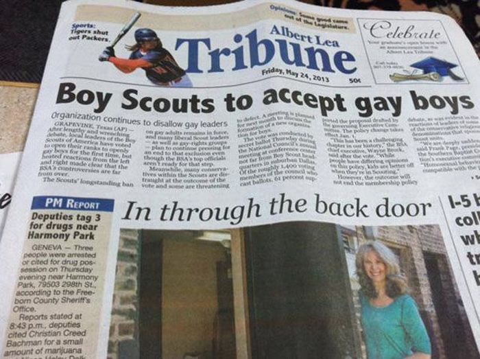 newspaper fails - Sports Tigersahur ut Packer Albert Lea Celebrate 11ne Tribune Boy Scouts to accept gay boys Friday, 906 Organization continues to disallow gaylee Mauavinet toutest A Seat Ur Rent A wit other en for the first time Stractions to the len an