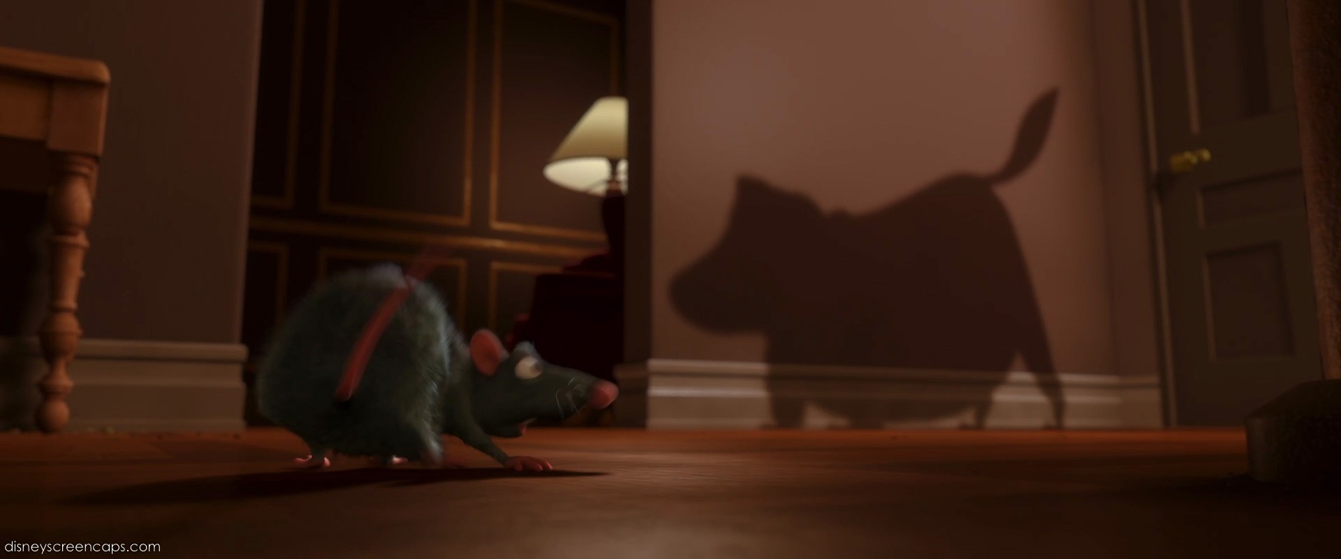 Ratatouille     A dog appears and barks at Remey the Rat, and from its shadow on the wall one can see that it is Dug the Dog from Up.