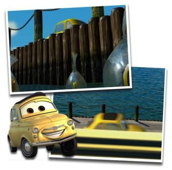 Finding Nemo     Luigi from Cars can be seen driving by when the aquarium fish are floating on the surface of the ocean